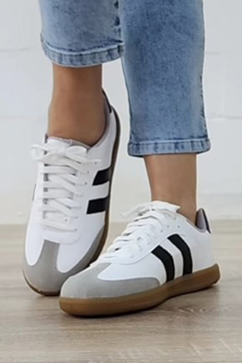 Striped Lace Up Patchwork Low Top Sneakers