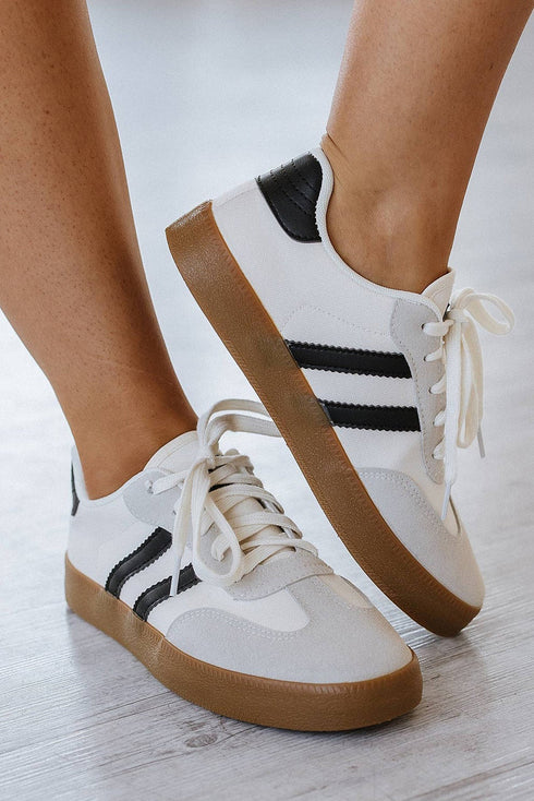 Striped Lace Up Patchwork Low Top Sneakers