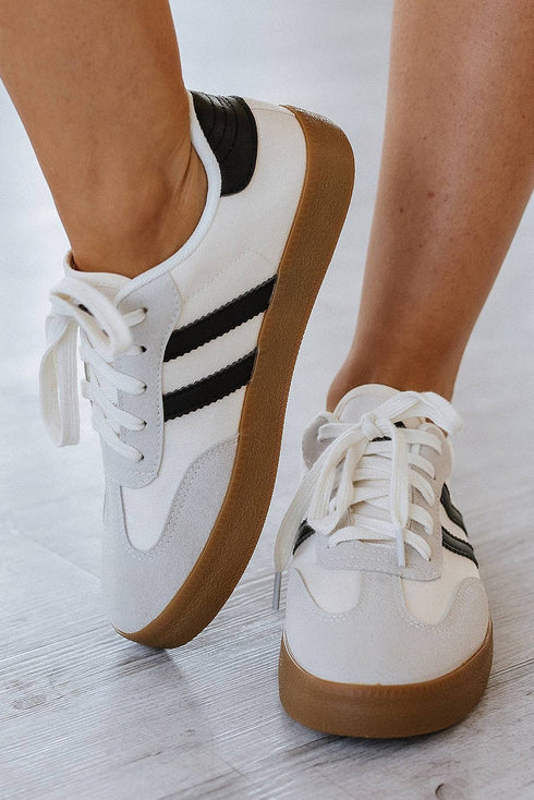 Striped Lace Up Patchwork Low Top Sneakers