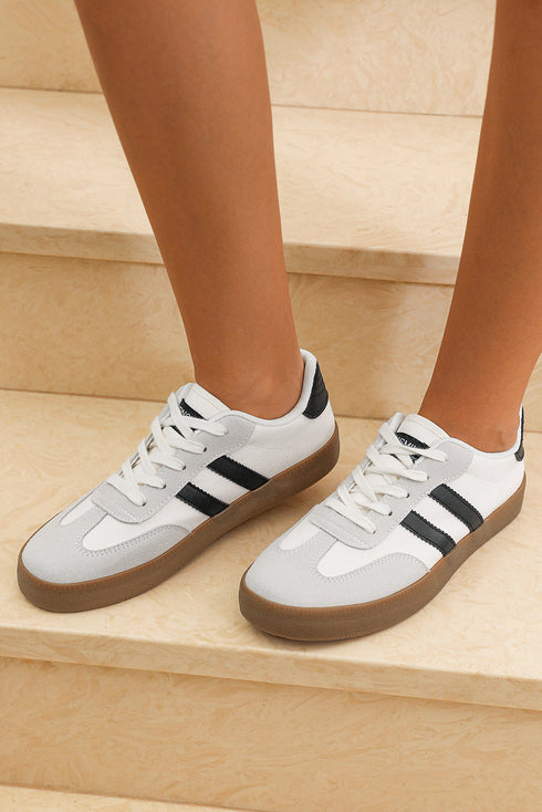 Striped Lace Up Patchwork Low Top Sneakers