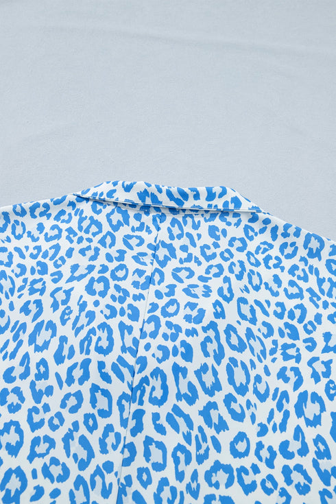 Striped Leopard Print V Neckline Half Sleeve Western Blouse