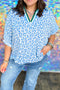 Striped Leopard Print V Neckline Half Sleeve Western Blouse