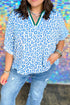 Striped Leopard Print V Neckline Half Sleeve Western Blouse