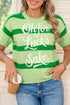 Striped Letter Print Featured Graphic Knit Short Sleeve Sweater