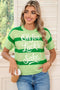 Striped Letter Print Featured Graphic Knit Short Sleeve Sweater