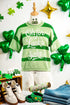 Striped Letter Print Featured Graphic Knit Short Sleeve Sweater