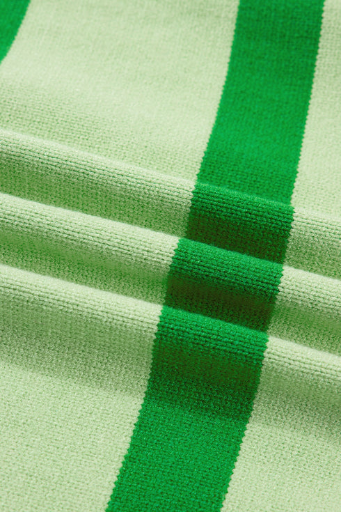 Striped Letter Print Featured Graphic Knit Short Sleeve Sweater