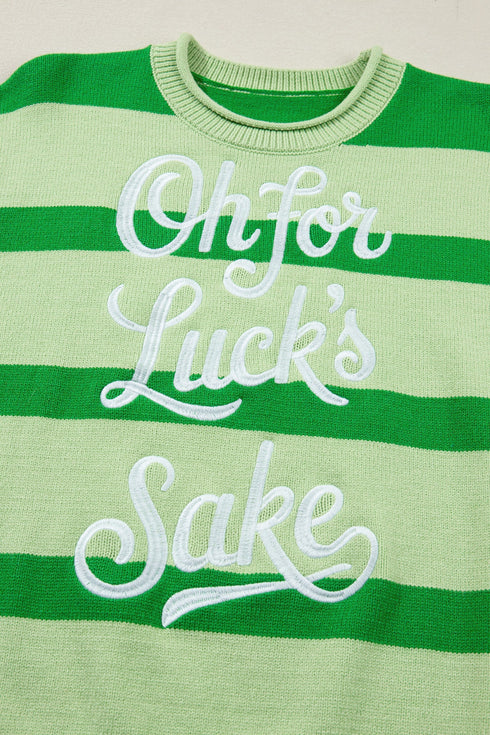 Striped Letter Print Featured Graphic Knit Short Sleeve Sweater