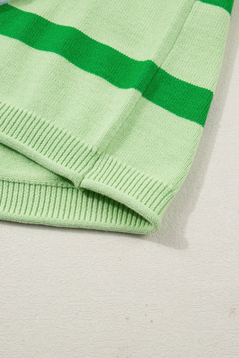 Striped Letter Print Featured Graphic Knit Short Sleeve Sweater