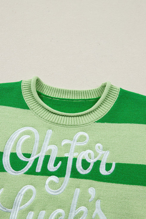 Striped Letter Print Featured Graphic Knit Short Sleeve Sweater