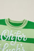 Striped Letter Print Featured Graphic Knit Short Sleeve Sweater