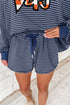 Striped Letter Print Long Sleeve Graphic Short Set