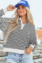 Striped Long Sleeve Button Collared Knit Pullover