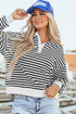 Striped Long Sleeve Button Collared Knit Pullover