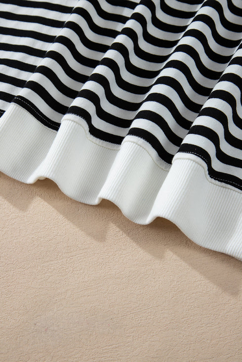 Striped Long Sleeve Button Collared Knit Pullover