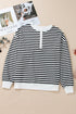 Striped Long Sleeve Button Collared Knit Pullover