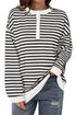 Striped Long Sleeve Button Collared Knit Pullover