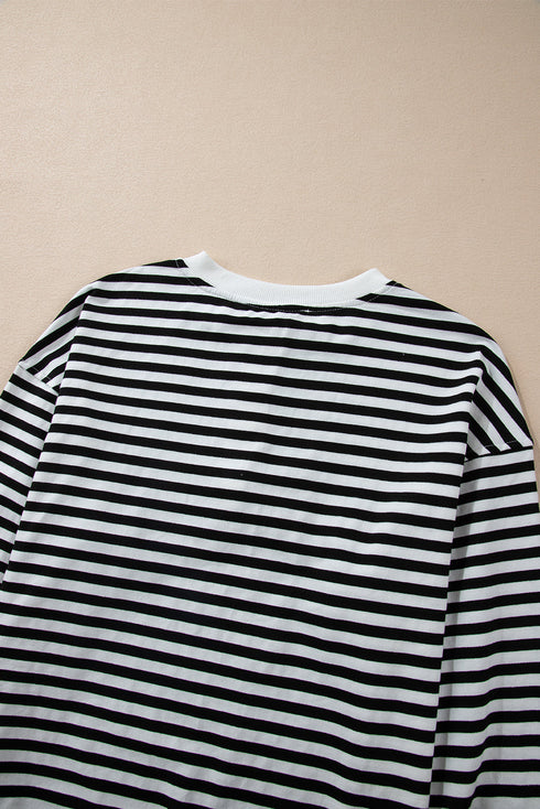 Striped Long Sleeve Button Collared Knit Pullover