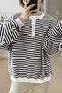 Striped Long Sleeve Button Collared Knit Pullover