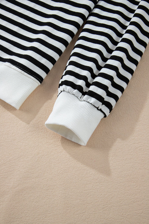 Striped Long Sleeve Button Collared Knit Pullover
