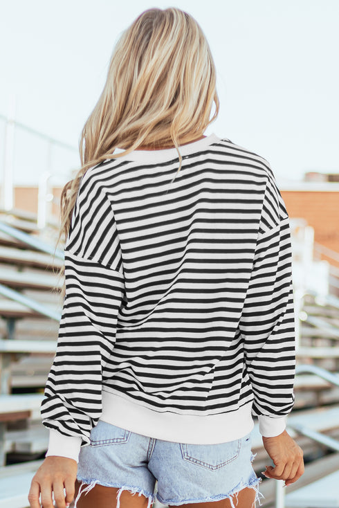 Striped Long Sleeve Button Collared Knit Pullover