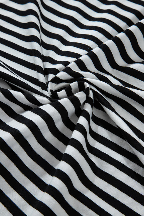 Striped Long Sleeve Button Collared Knit Pullover
