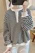 Striped Long Sleeve Button Collared Knit Pullover