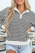 Striped Long Sleeve Button Collared Knit Pullover