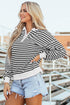 Striped Long Sleeve Button Collared Knit Pullover