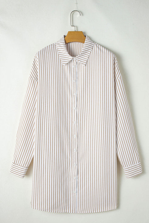Striped Long Sleeve Button Down Shirt Mini Dress