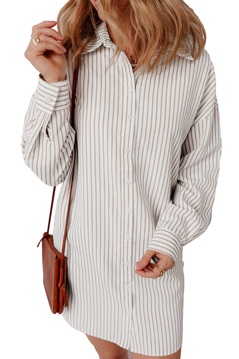 Striped Long Sleeve Button Down Shirt Mini Dress