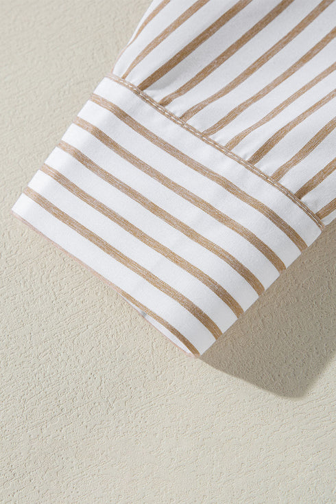 Striped Long Sleeve Button Down Shirt Mini Dress