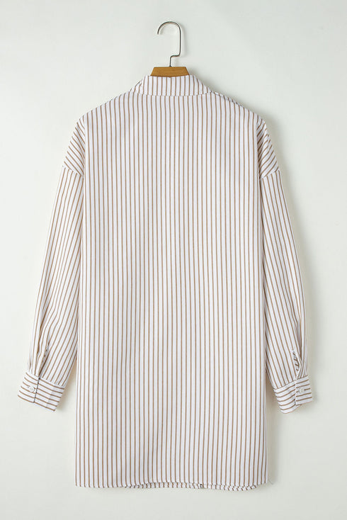 Striped Long Sleeve Button Down Shirt Mini Dress