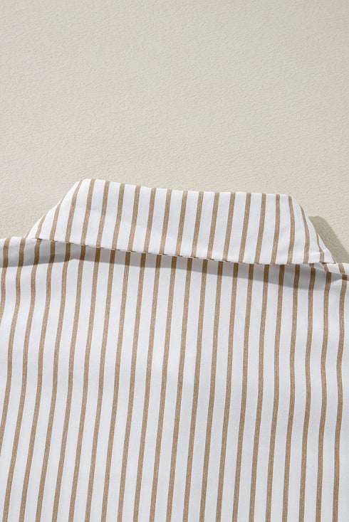 Striped Long Sleeve Button Down Shirt Mini Dress