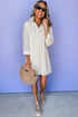 Striped Long Sleeve Button Down Shirt Mini Dress