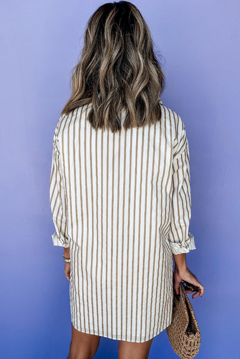 Striped Long Sleeve Button Down Shirt Mini Dress