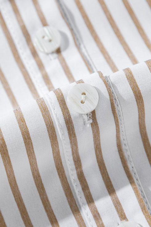Striped Long Sleeve Button Down Shirt Mini Dress