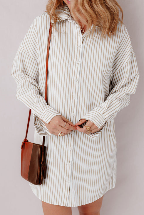 Striped Long Sleeve Button Down Shirt Mini Dress