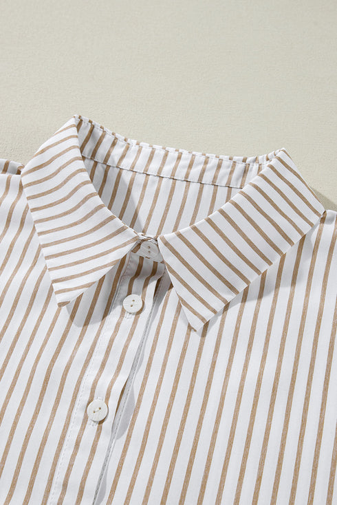 Striped Long Sleeve Button Down Shirt Mini Dress