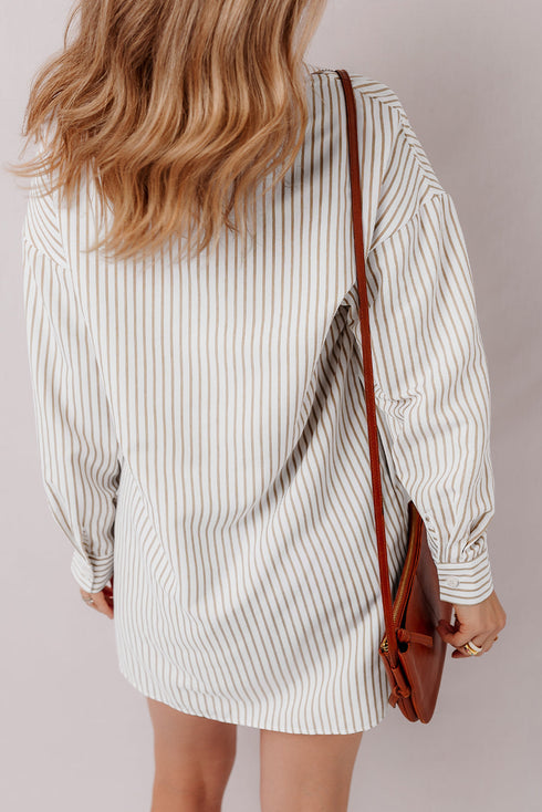Striped Long Sleeve Button Down Shirt Mini Dress