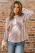Striped Long Sleeve Button Front Relaxed Fit Henley Top