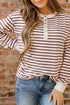 Striped Long Sleeve Button Front Relaxed Fit Henley Top