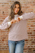 Striped Long Sleeve Button Front Relaxed Fit Henley Top
