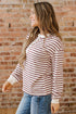Striped Long Sleeve Button Front Relaxed Fit Henley Top