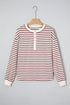 Striped Long Sleeve Button Front Relaxed Fit Henley Top