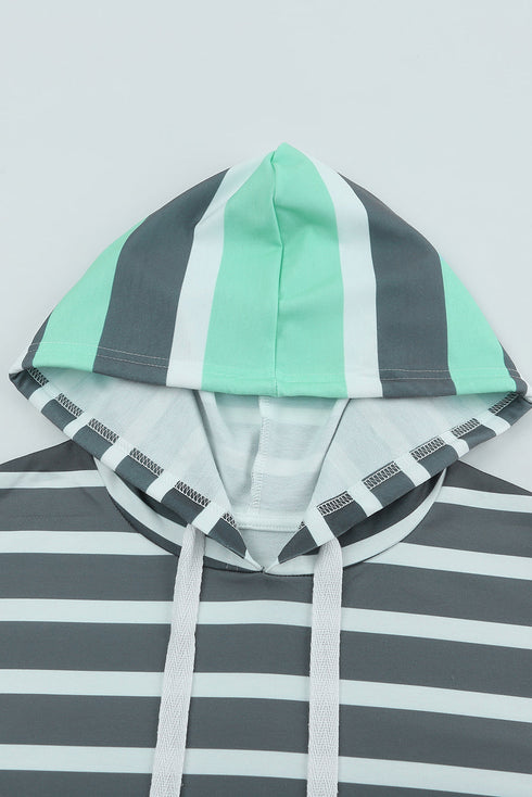 Striped Long Sleeve Drawstring Relaxed Fit Hoodie
