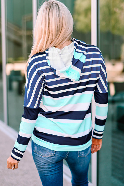 Striped Long Sleeve Drawstring Relaxed Fit Hoodie