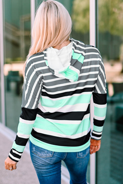 Striped Long Sleeve Drawstring Relaxed Fit Hoodie
