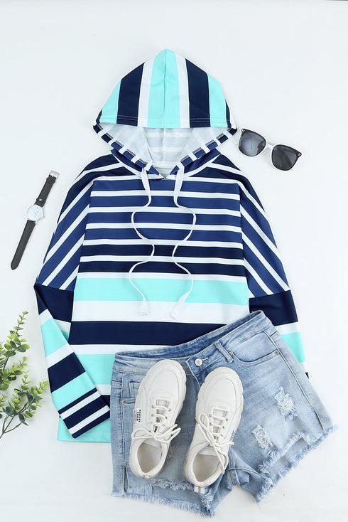 Striped Long Sleeve Drawstring Relaxed Fit Hoodie