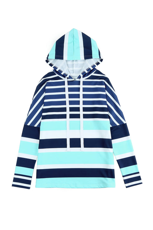 Striped Long Sleeve Drawstring Relaxed Fit Hoodie